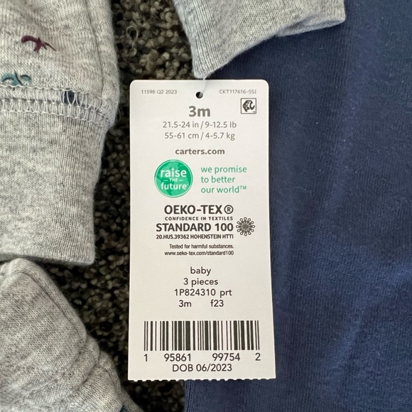 Carter’s Baby Quilted 3 Piece Hooded Jacket Set, 3M, Heather Gray & Navy - Picture 5 of 7